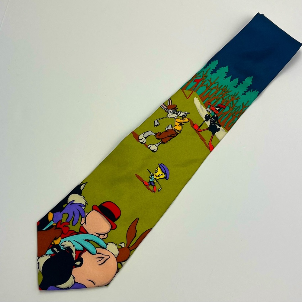 Vintage‎ Warner Bros. Looney Tunes Golf Mens Silk Neck Tie Bugs Bunny Daffy Duck